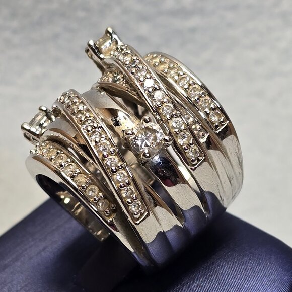 Wide Stacked-Look Ring in Silvertone - Picture 7 of 8